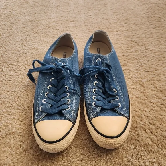 Converse All Star Blue Low Top Lace Up Sneaker Shoes Mens 10.5 Women's 12.5