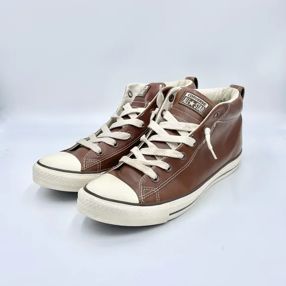 Converse All Star Chuck Taylor Street Mid Brown Leather Sneaker 136420C Men’s 10