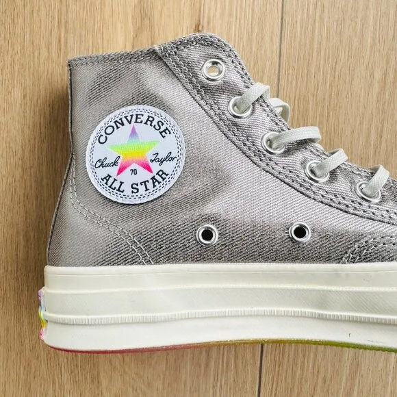 ⭐Converse Chuck 70 Pride Hi Sz 5 Mens Shoes Silver Metallic Sneaker A10214C New
