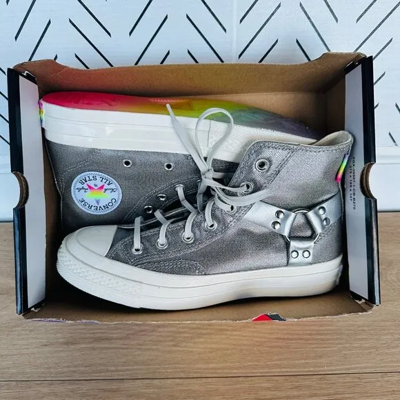 ⭐Converse Chuck 70 Pride Hi Sz 5 Mens Shoes Silver Metallic Sneaker A10214C New
