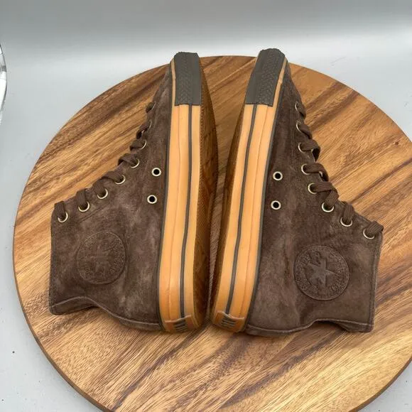 Converse Chuck Taylor All Star Hi Shoes Mens 8 Brown Leather Suede Gum Skate