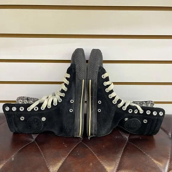 Converse Chuck Taylor All Star Hi Black Suede Tweed Fold Down Size Women’s 6.5