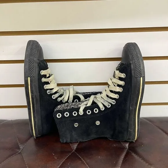 Converse Chuck Taylor All Star Hi Black Suede Tweed Fold Down Size Women’s 6.5