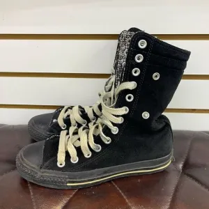 Converse Chuck Taylor All Star Hi Black Suede Tweed Fold Down Size Women’s 6.5