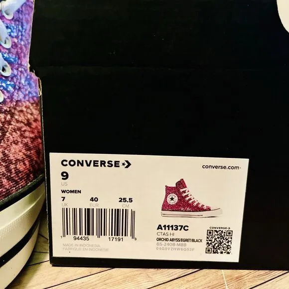 Converse Chuck Taylor Hi Women's 9 Sneakers Orchid Abyss Glitter Purple A11137C