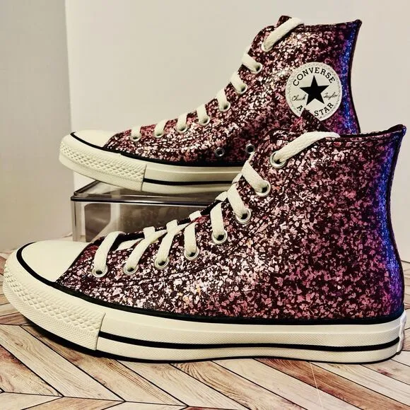 Converse Chuck Taylor Hi Women's 9 Sneakers Orchid Abyss Glitter Purple A11137C