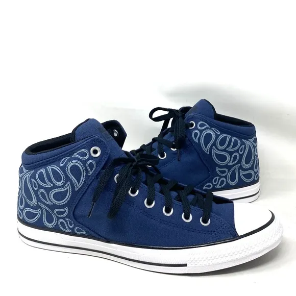 Converse Ctas Street Mid For Men Canvas Sneakers Navy White Casual Shoes A02822F