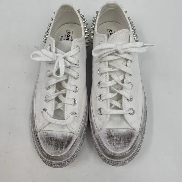 Converse White Low Studded Distressed Sneakers | Size 9.5