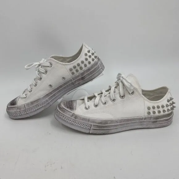 Converse White Low Studded Distressed Sneakers | Size 9.5