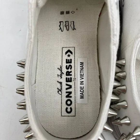 Converse White Low Studded Distressed Sneakers | Size 9.5