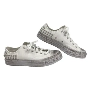 Converse White Low Studded Distressed Sneakers | Size 9.5