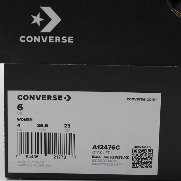 Converse Women's Chuck Taylor All Star Lift Platform Leather Shoes Black Size 6