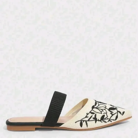 COPY - Woman Shoes Floral Embroidered Point Toe Flat Mules For Summer Vacation …