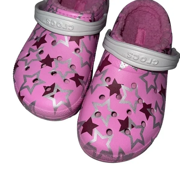 Crocs Classic Lined Disco Dance Party Clog Girl’s J5 Shoe Pink Sandal