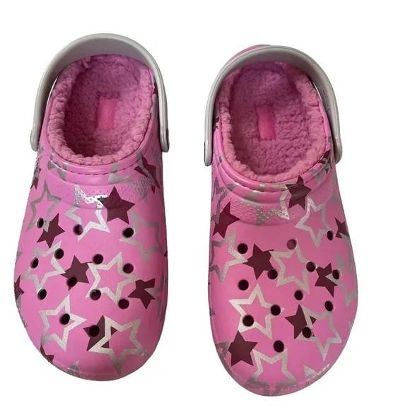 Crocs Classic Lined Disco Dance Party Clog Girl’s J5 Shoe Pink Sandal