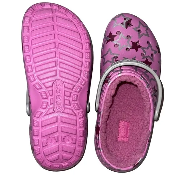 Crocs Classic Lined Disco Dance Party Clog Girl’s J5 Shoe Pink Sandal