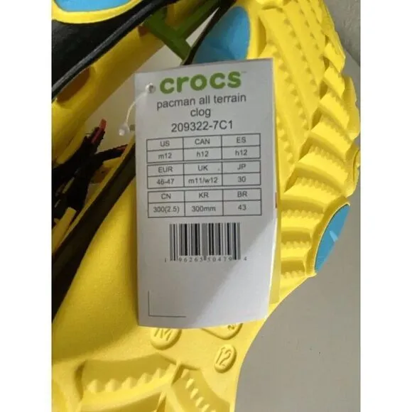 Crocs X PAC-MAN ALL-TERRAIN CLOG SHOES 209322-7C1 Only 2 Jibbitz Men's Sz 12 NEW