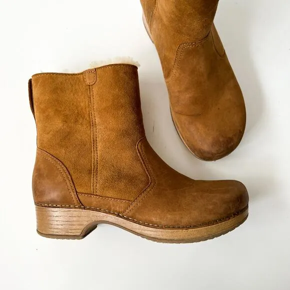 Dansko Bettie Shearling Boots Clogs Ankle Booties Nubuck Size 38 / 7.5-8