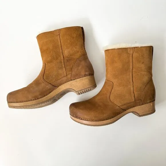 Dansko Bettie Shearling Boots Clogs Ankle Booties Nubuck Size 38 / 7.5-8
