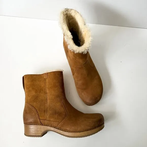Dansko Bettie Shearling Boots Clogs Ankle Booties Nubuck Size 38 / 7.5-8