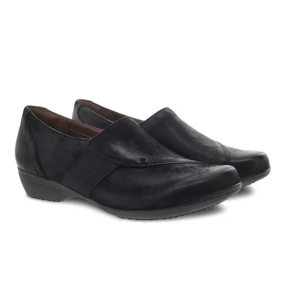 Dansko Fae Burnished Leather Slip-On Comfort Shoes Black Size 39, 8.5-9 Women’s