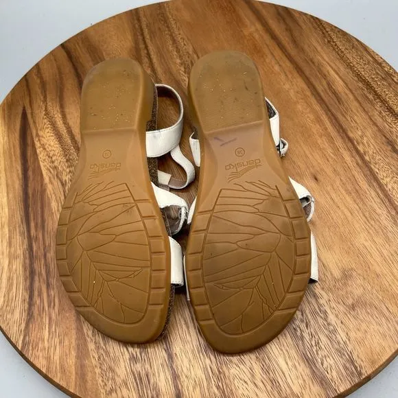 Dansko Womens Reeta Sandal Size 7.5 / 38 White Leather Beaded Flat Cork Insole