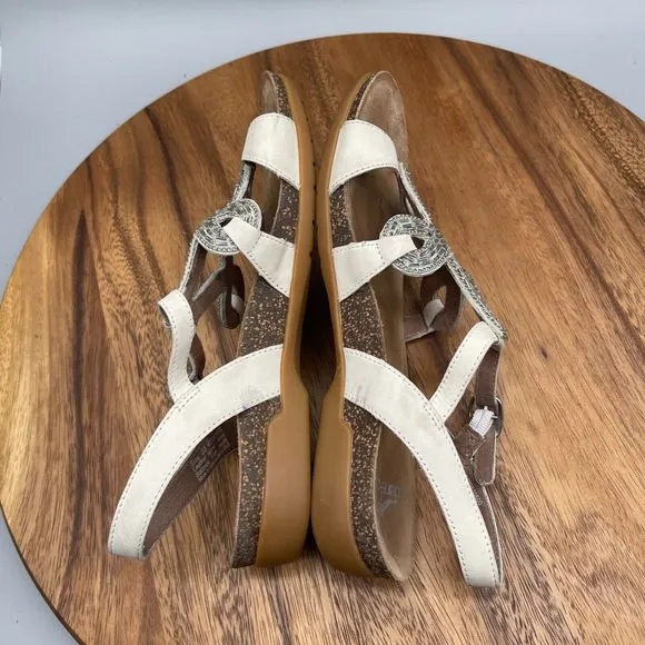 Dansko Womens Reeta Sandal Size 7.5 / 38 White Leather Beaded Flat Cork Insole
