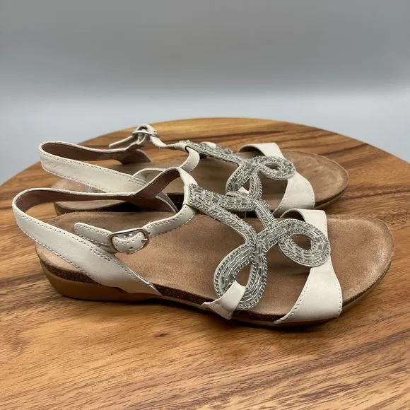 Dansko Womens Reeta Sandal Size 7.5 / 38 White Leather Beaded Flat Cork Insole