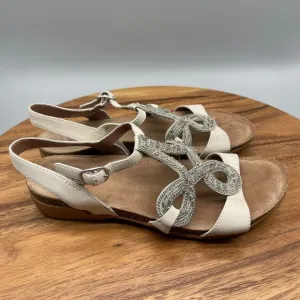 Dansko Womens Reeta Sandal Size 7.5 / 38 White Leather Beaded Flat Cork Insole