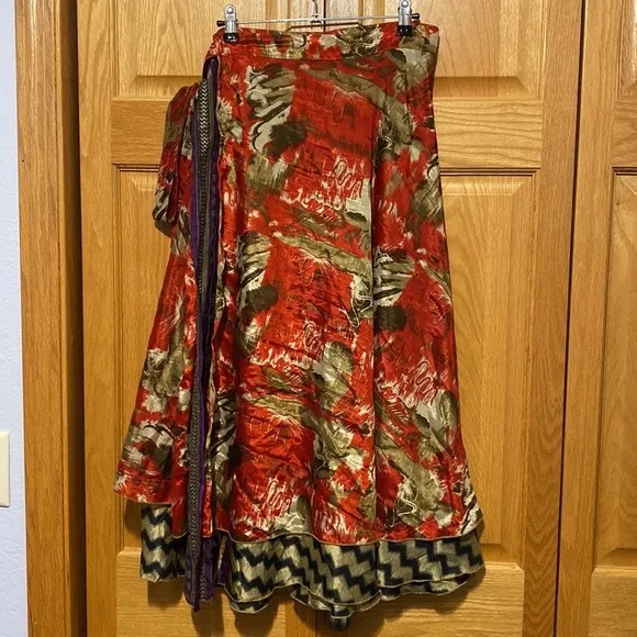 Darn Good Yarn Sari Silk Wrap skirt ankle maxi size 14-20 XL