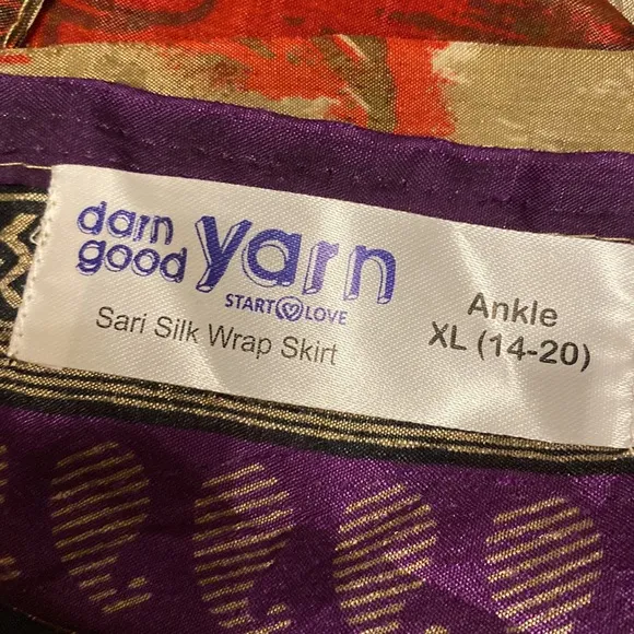 Darn Good Yarn Sari Silk Wrap skirt ankle maxi size 14-20 XL
