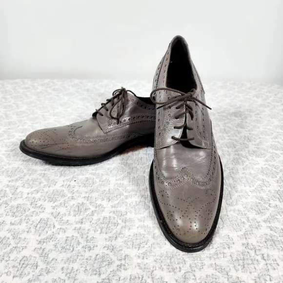 Donald J. Pliner Italian Grey Emerik Wingtip Oxford Lasercut Shoes Size 10