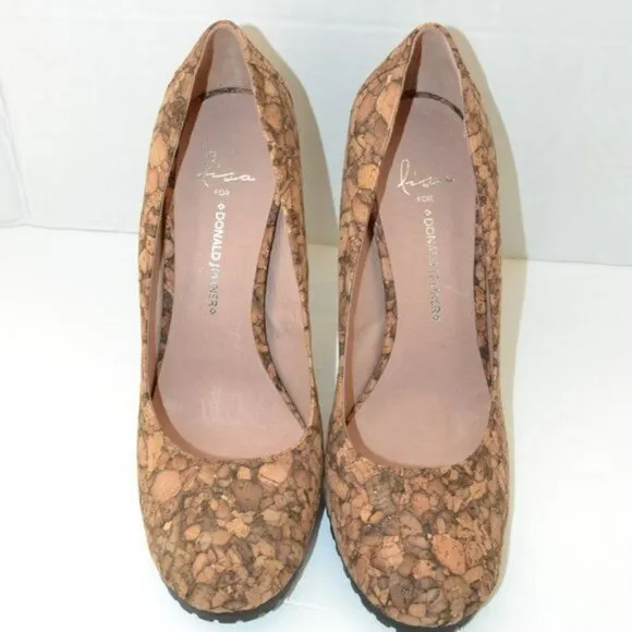Donald Pliner Neutral Tan Brown Beige Cork Green Leather Soles High Heels 8.5