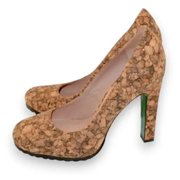Donald Pliner Neutral Tan Brown Beige Cork Green Leather Soles High Heels 8.5
