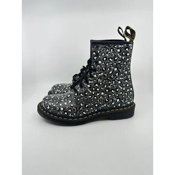 Dr. Martens 1460 Loud Leopard Gun Metal 27652 Women's Size 7 EU 38 Gray