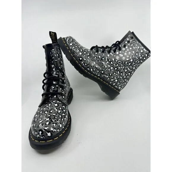 Dr. Martens 1460 Loud Leopard Gun Metal 27652 Women's Size 7 EU 38 Gray