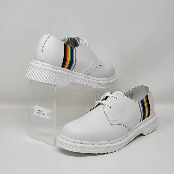 Dr Martens 27522 White Smooth Leather Pride Oxford Shoes Men Sz 6/Wnms Sz 7 New