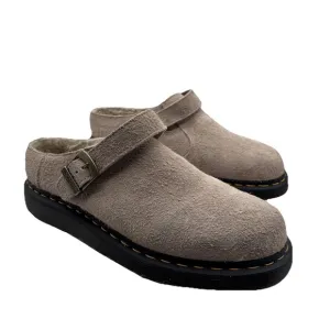 Dr Martens Isham Clogs Taupe Long Napped Suede Buckle Fur Lined - Size 11 Men's