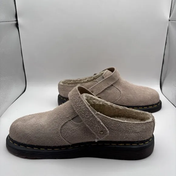 Dr Martens Isham Clogs Taupe Long Napped Suede Buckle Fur Lined - Size 11 Men's