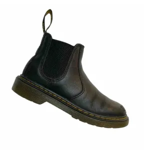 DR. MARTENS JUNIOR 2976 BLACK SOFTY T LEATHER CHELSEA ANKLE BOOTS stretchy side