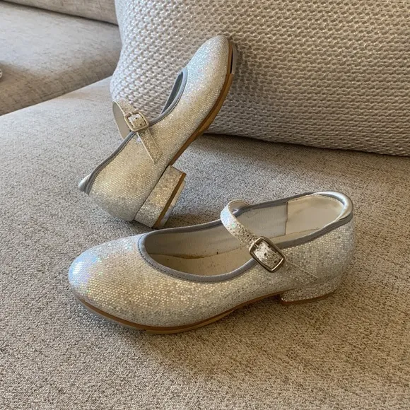 Dreamy silver sparkle girls performance tap dance shoes