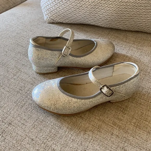 Dreamy silver sparkle girls performance tap dance shoes