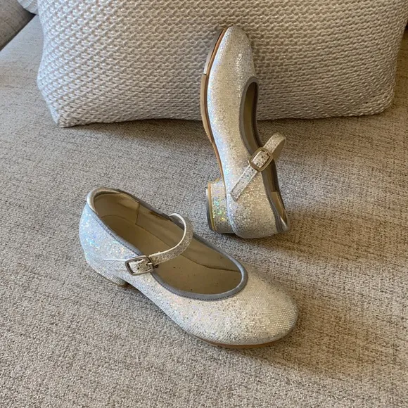 Dreamy silver sparkle girls performance tap dance shoes