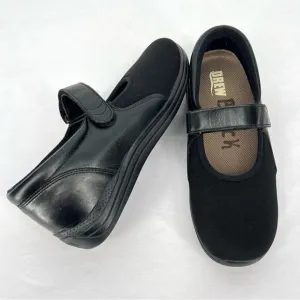 Drew Black Magnolia Mary Jane Leather and Stretch Ortho Rocker Bottom Flat 8.5WW