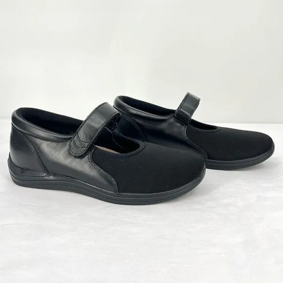 Drew Black Magnolia Mary Jane Leather and Stretch Ortho Rocker Bottom Flat 8.5WW