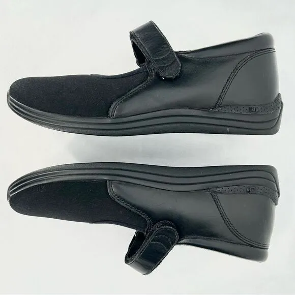 Drew Black Magnolia Mary Jane Leather and Stretch Ortho Rocker Bottom Flat 8.5WW