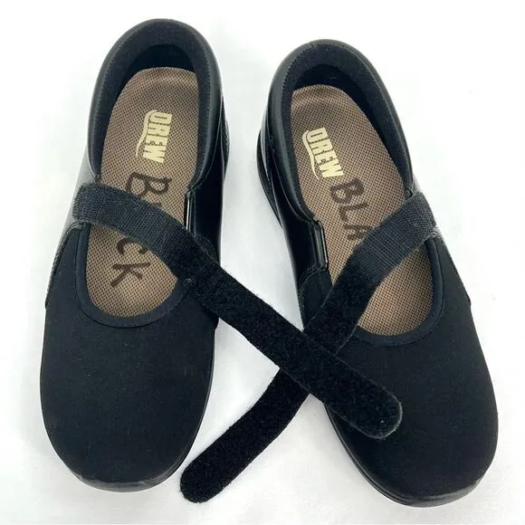 Drew Black Magnolia Mary Jane Leather and Stretch Ortho Rocker Bottom Flat 8.5WW