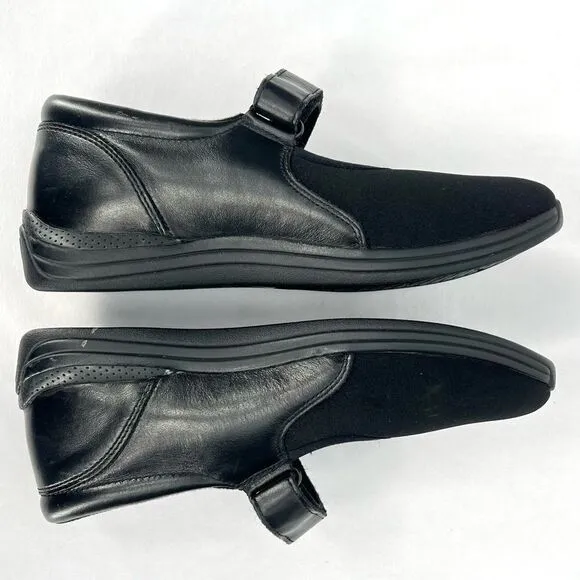 Drew Black Magnolia Mary Jane Leather and Stretch Ortho Rocker Bottom Flat 8.5WW