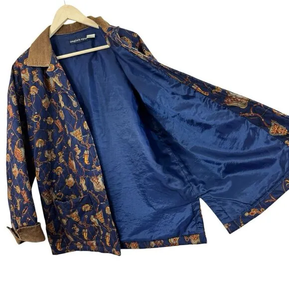 Eagle's Eye Large Jacket Equestrian Horse Button Front Blue Cotton Womens