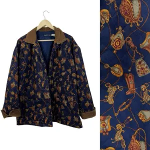 Eagle's Eye Large Jacket Equestrian Horse Button Front Blue Cotton Womens